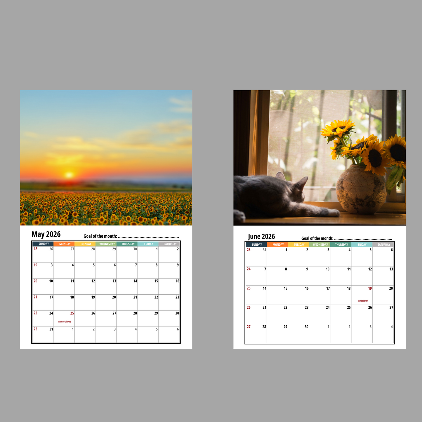 Sunflower Wall Calendar 2026