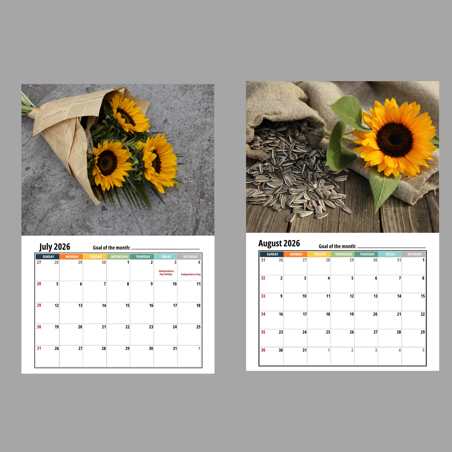 Sunflower Wall Calendar 2026