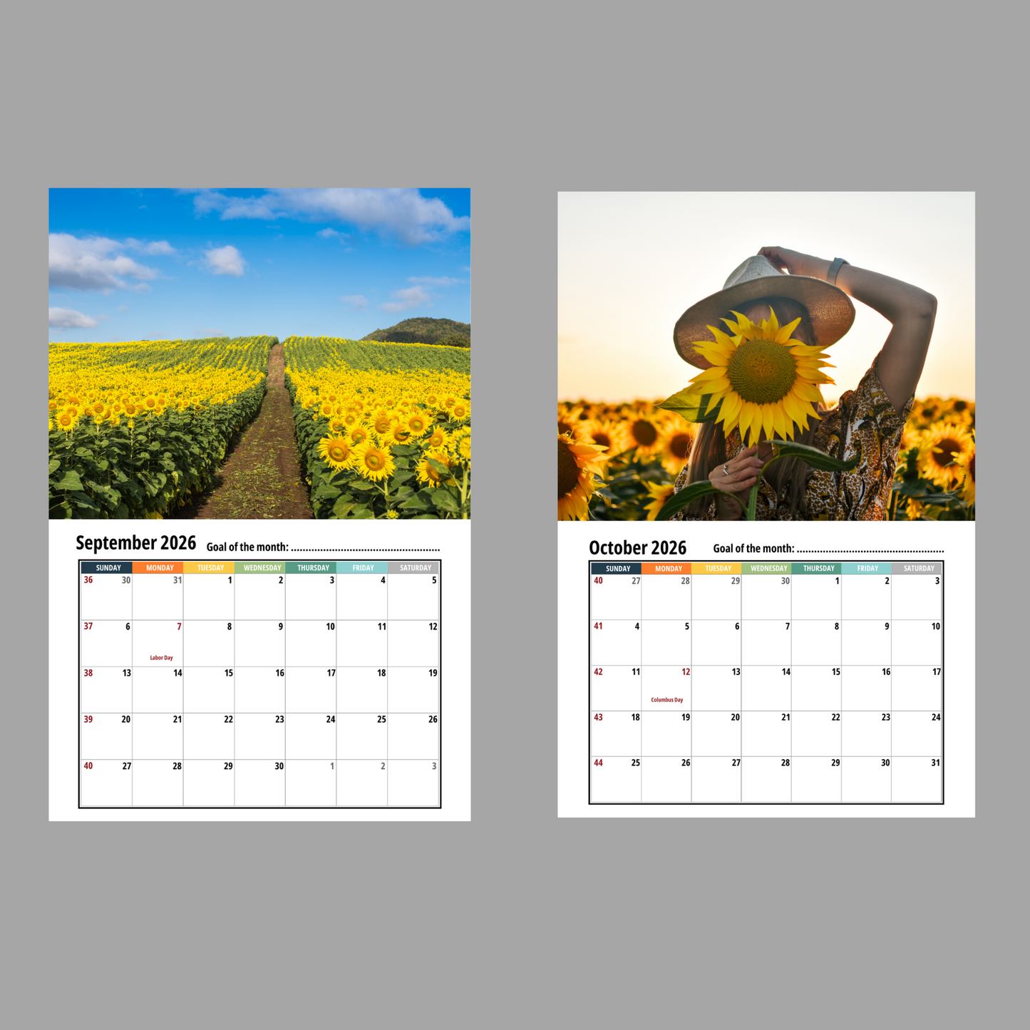 Sunflower Wall Calendar 2026