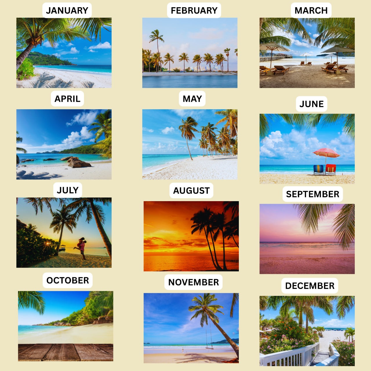 Tropical Beach Wall Calendar 2026