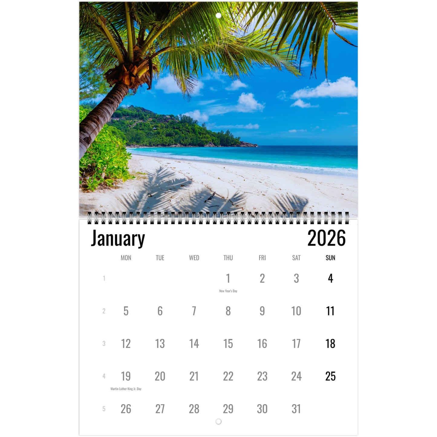Tropical Beach Wall Calendar 2026