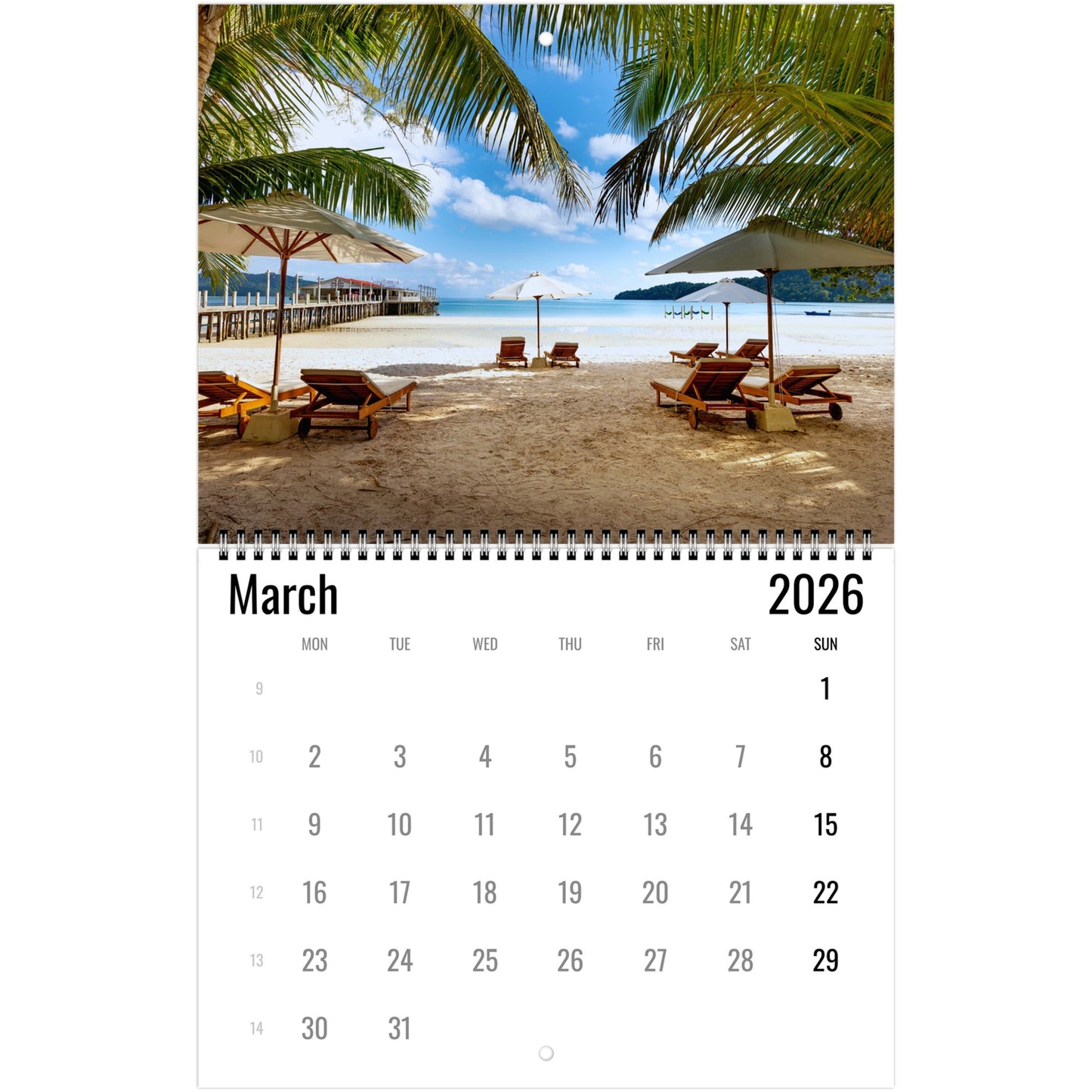 Tropical Beach Wall Calendar 2026