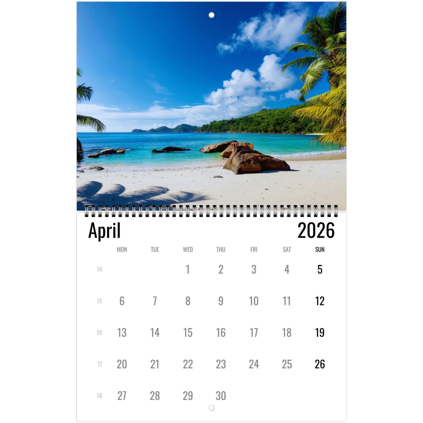 Tropical Beach Wall Calendar 2026