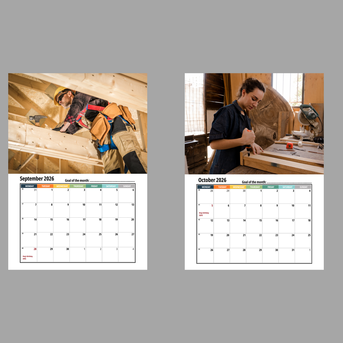 Carpenter Wall Calendar 2026