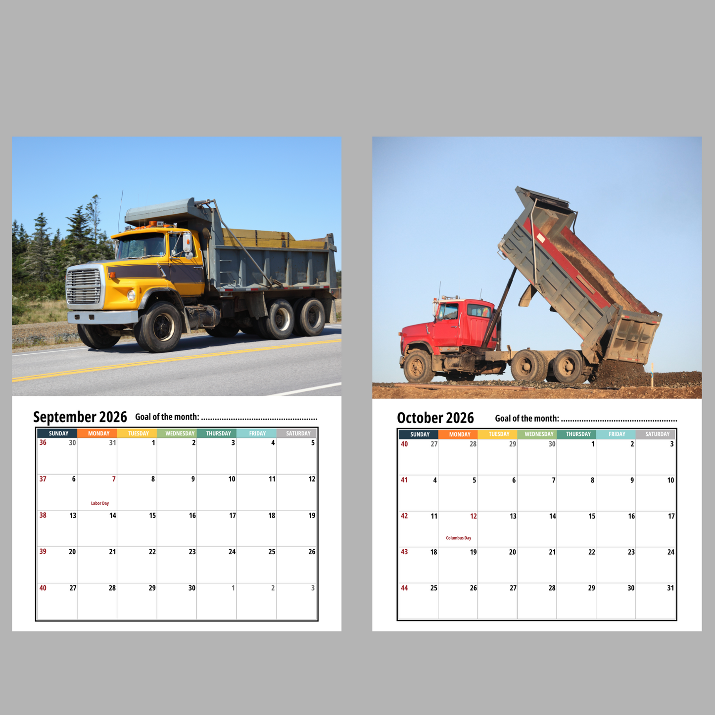 Dump Truck Wall Calendar 2026