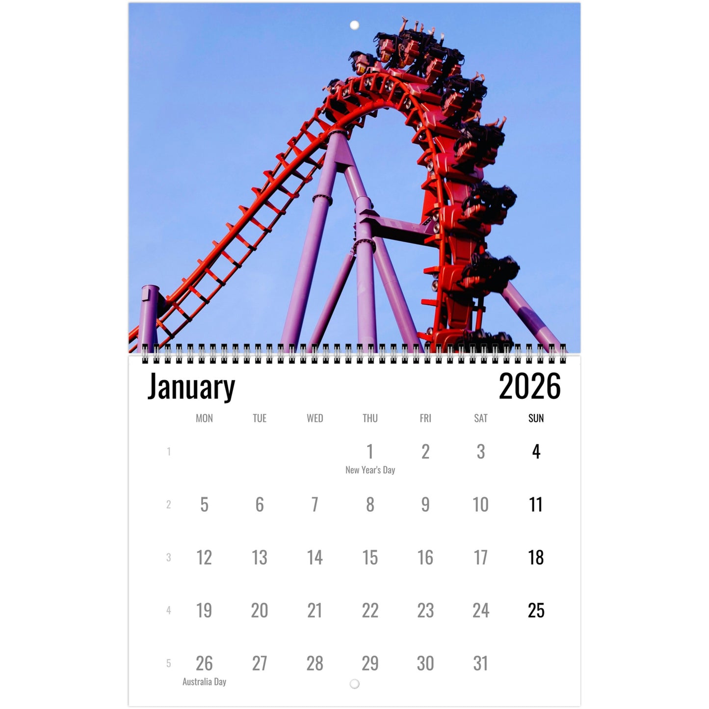 Roller Coaster Wall Calendar 2026