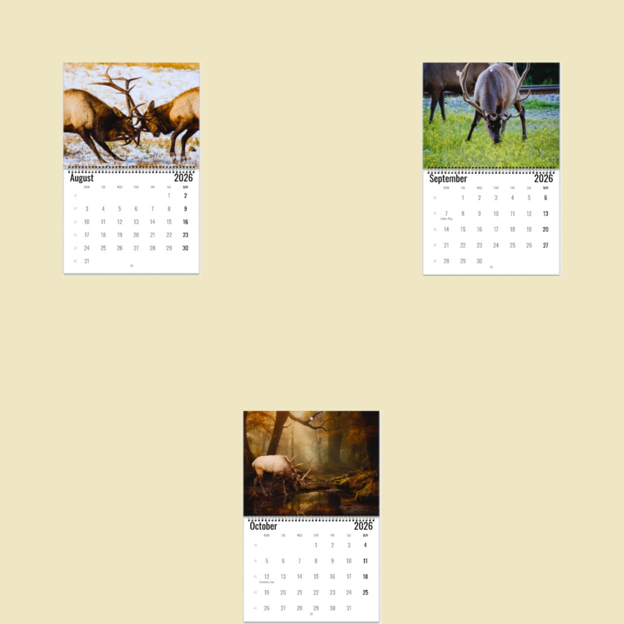 2026 Calendar with images of elk on a beige background