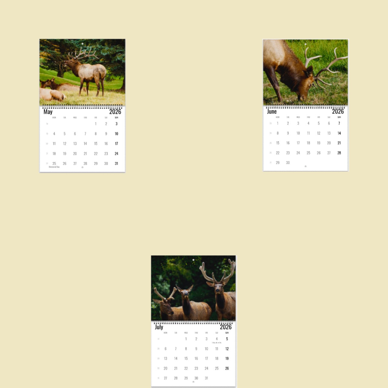 Calendar with images of elk on a beige background
