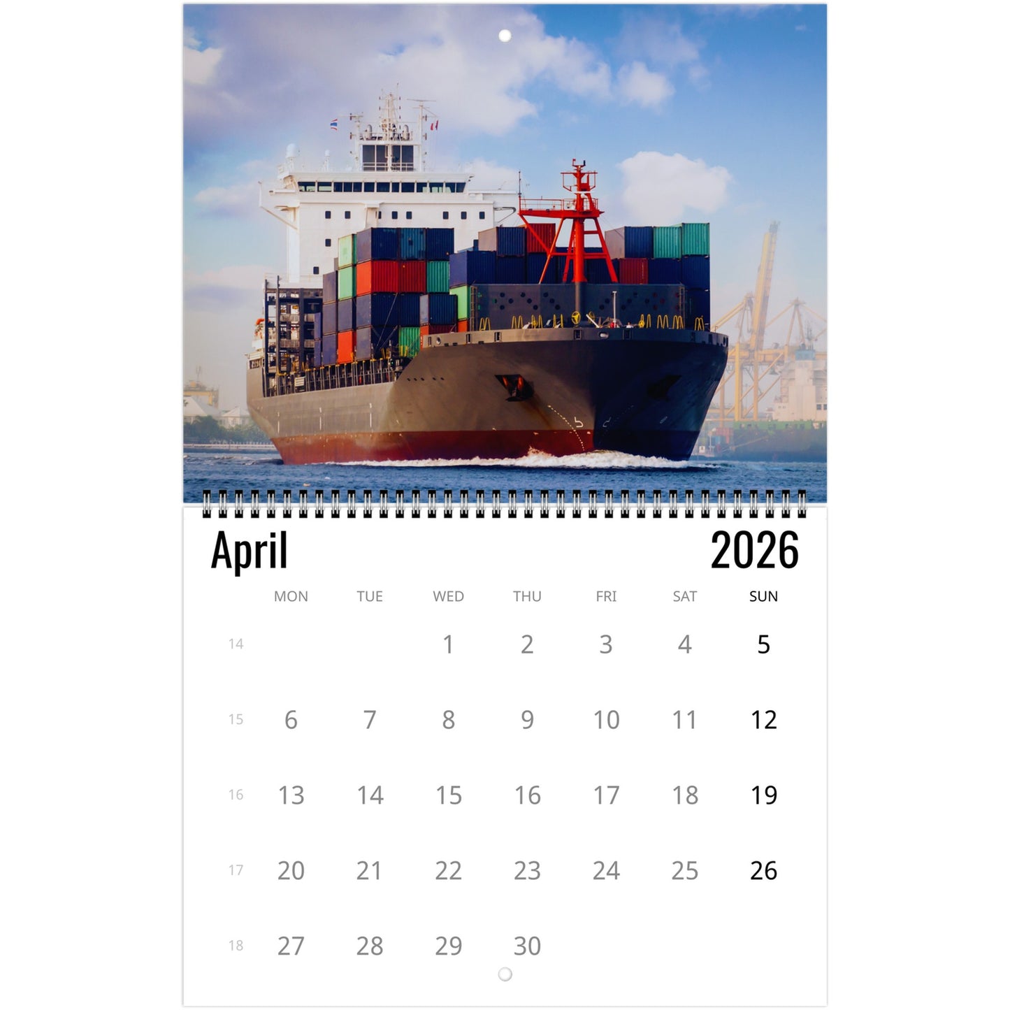 Container Ship Wall Calendar 2026