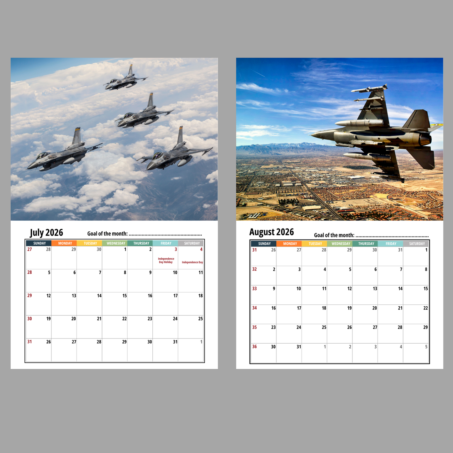 Fighter Jet Wall Calendar 2026
