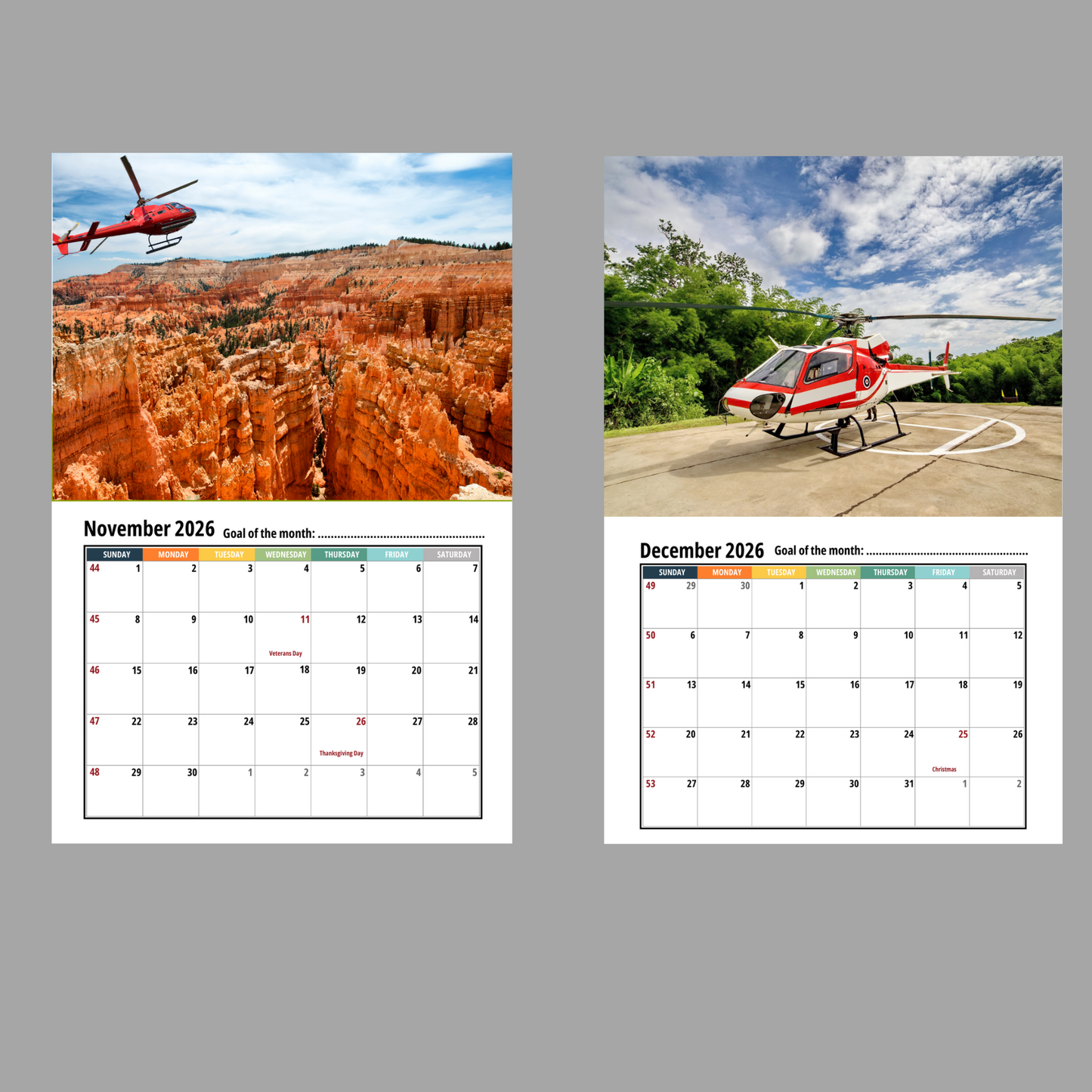 Helicopter Wall Calendar 2026
