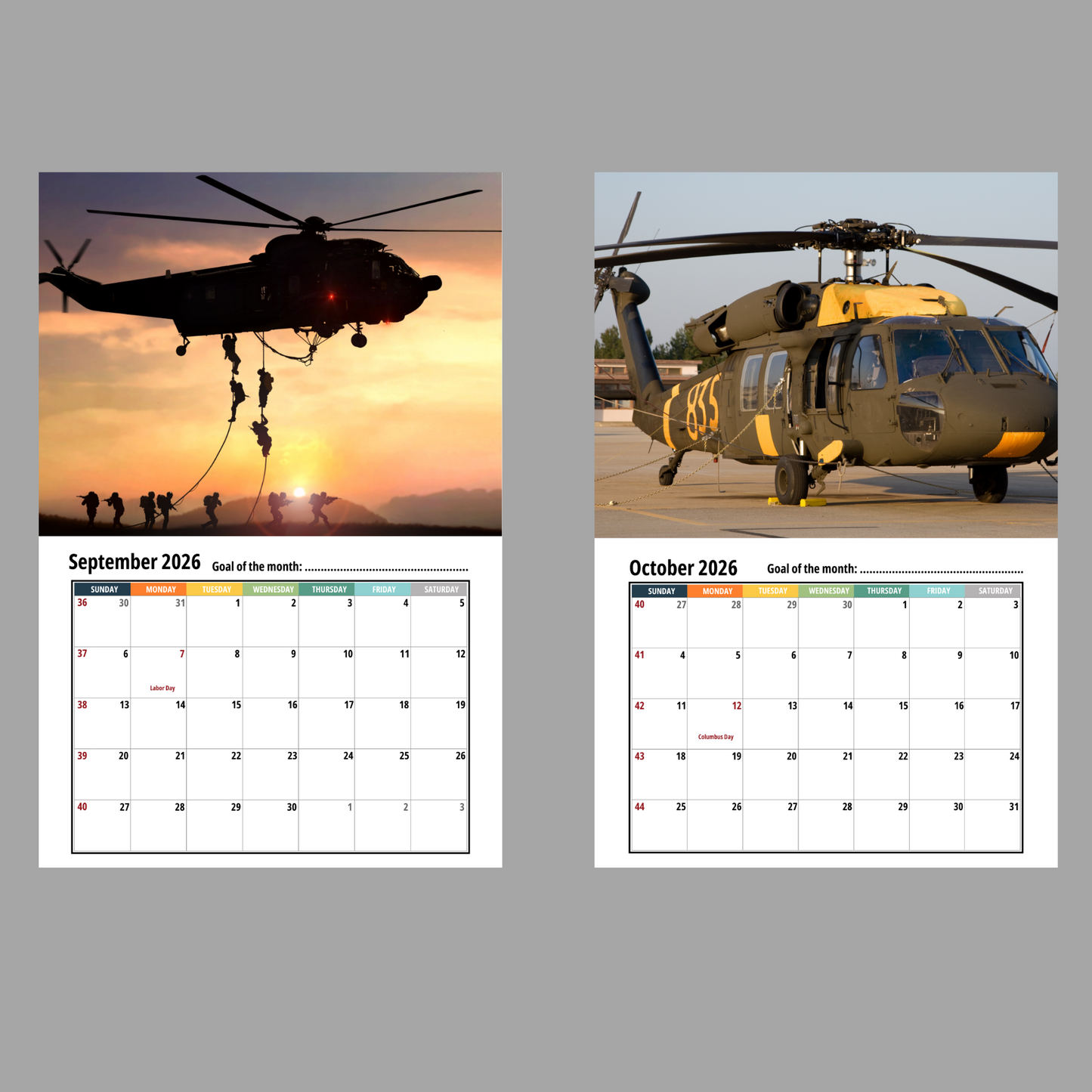 Helicopter Wall Calendar 2026
