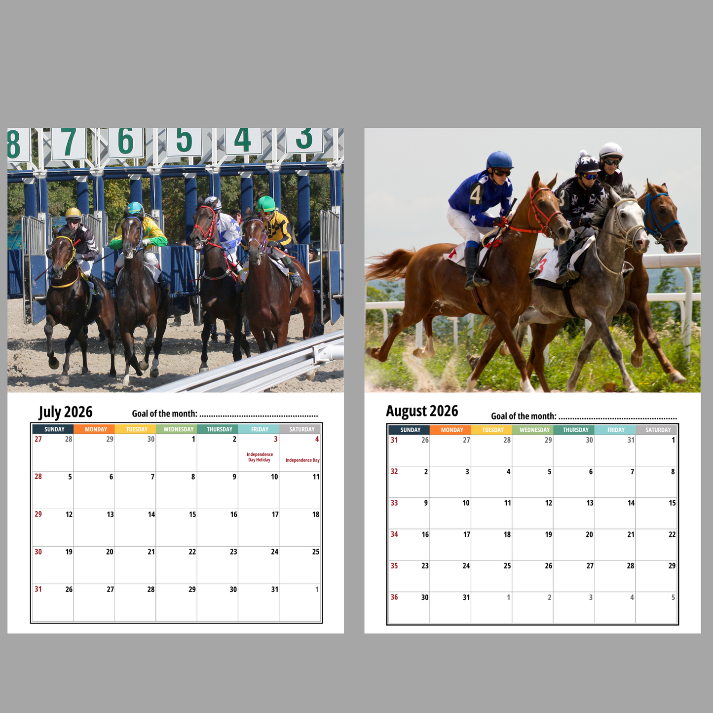 Horse Racing Wall Calendar 2026