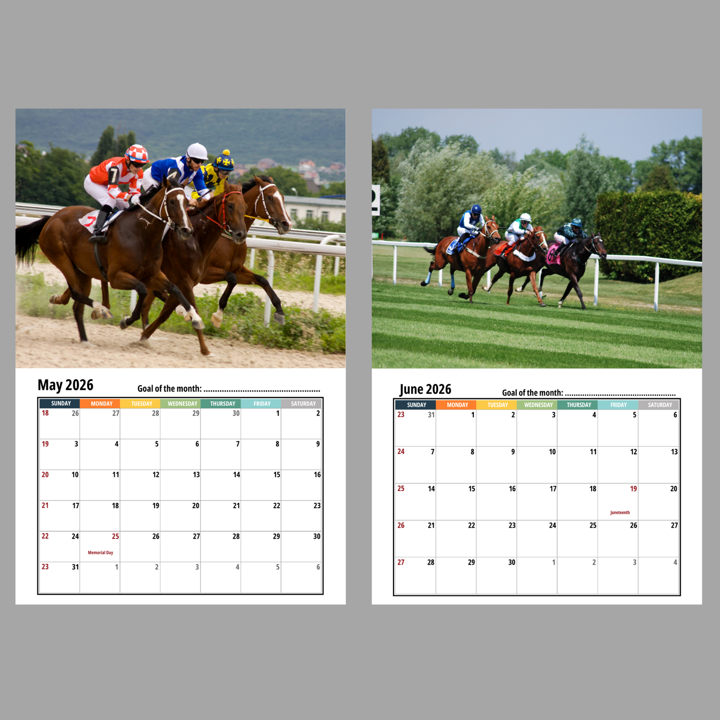 Horse Racing Wall Calendar 2026