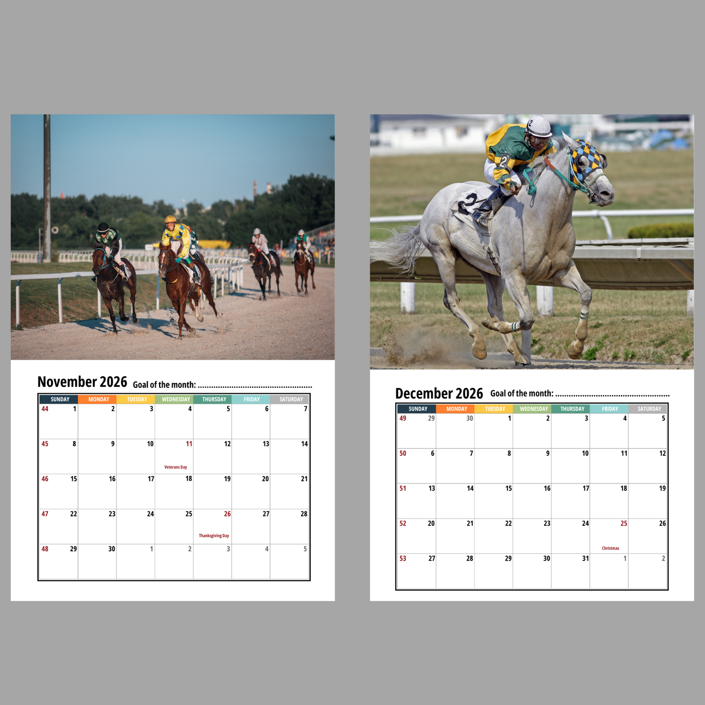 Horse Racing Wall Calendar 2026