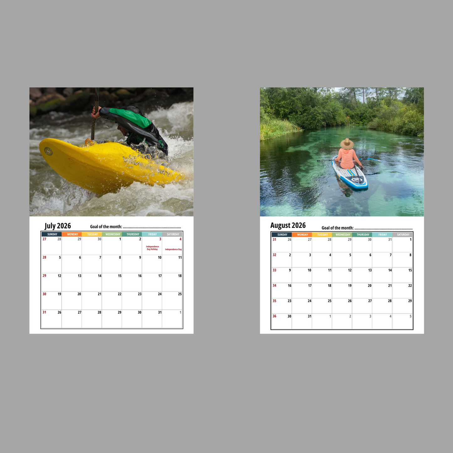 Kayaking Wall Calendar 2026