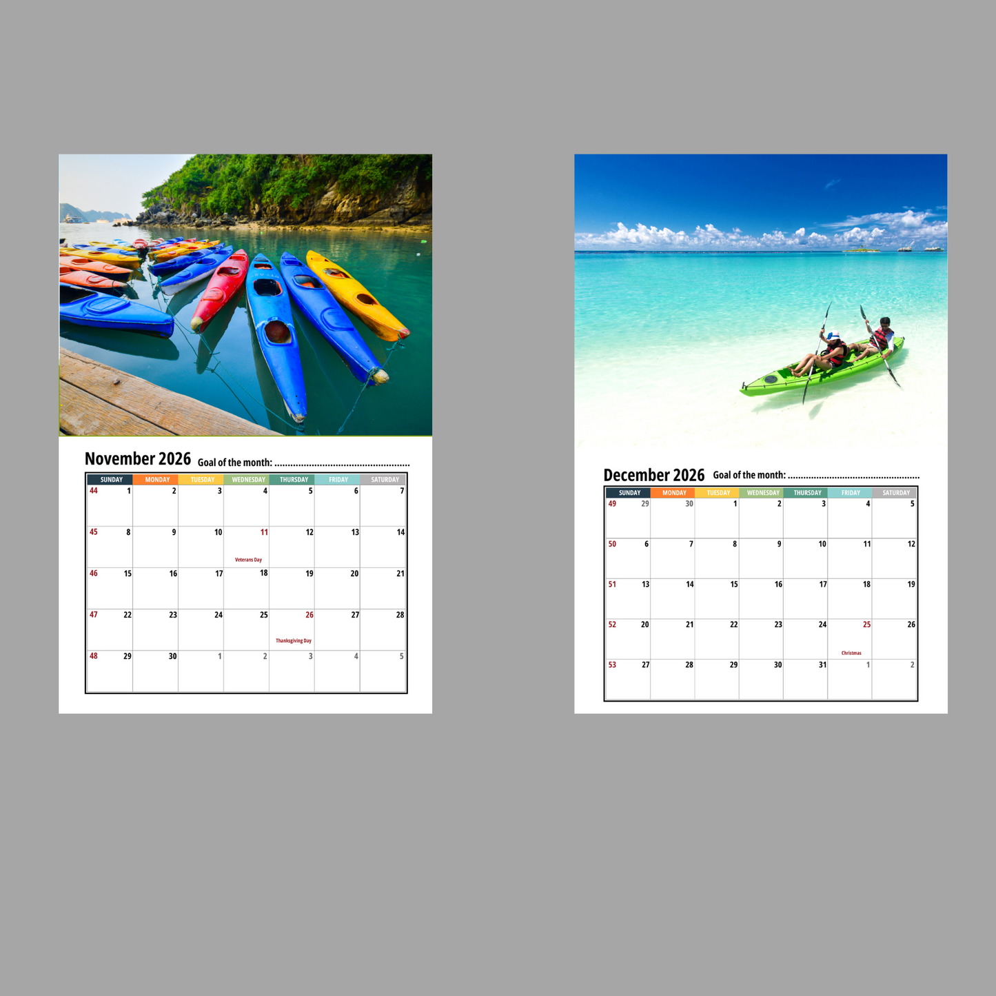 Kayaking Wall Calendar 2026