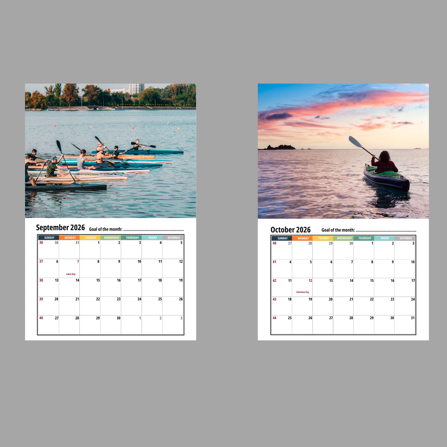 Kayaking Wall Calendar 2026