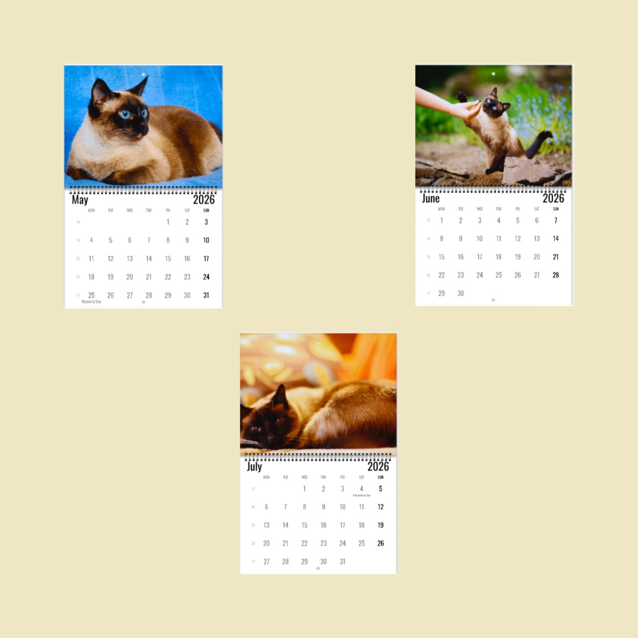 Siamese Cat Wall Calendar 2026