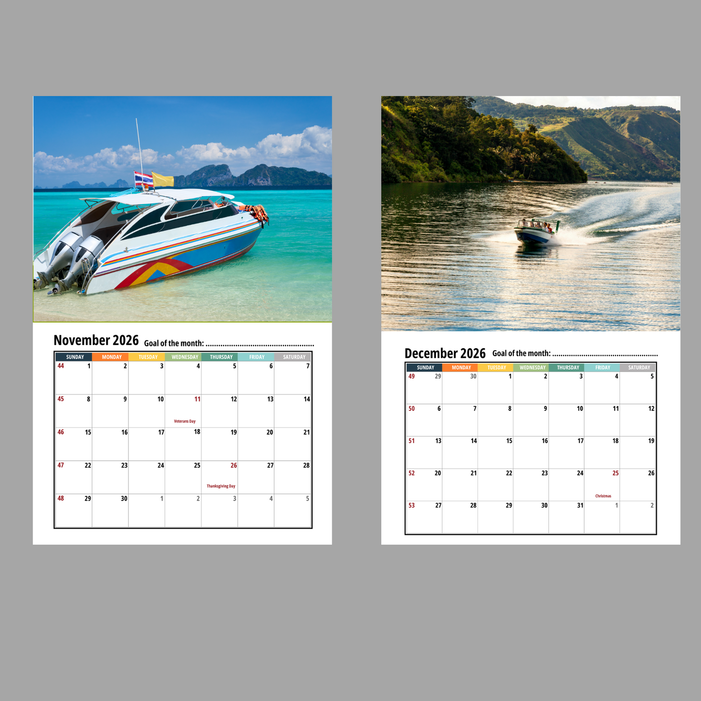 Speedboat Wall Calendar 2026