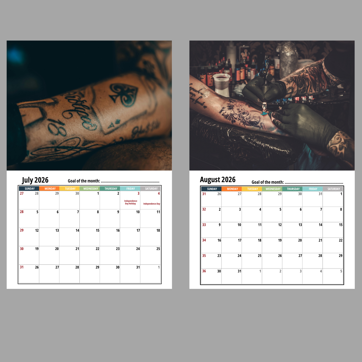 Tattoo Wall Calendar 2026