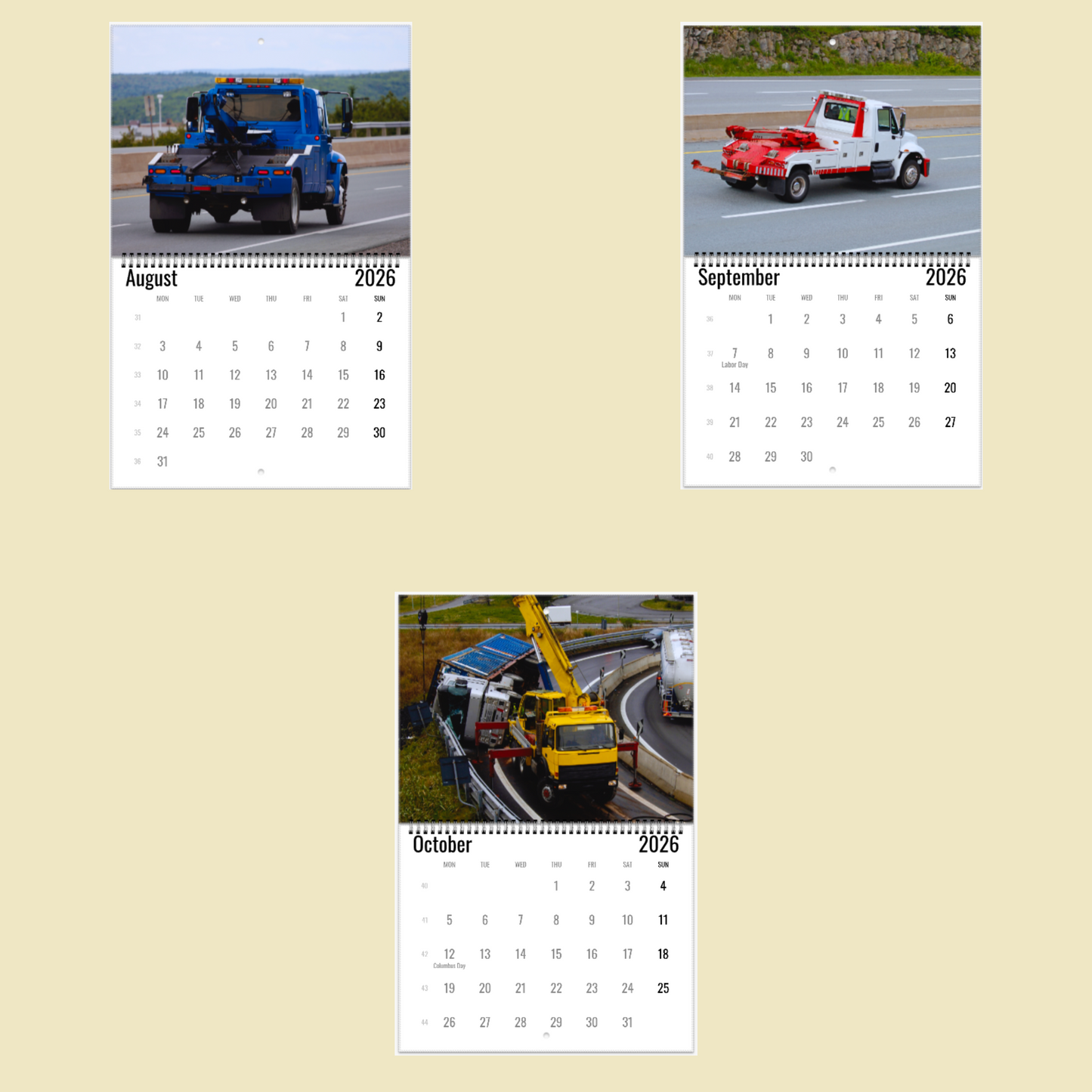 Tow Truck Wall Calendar 2026