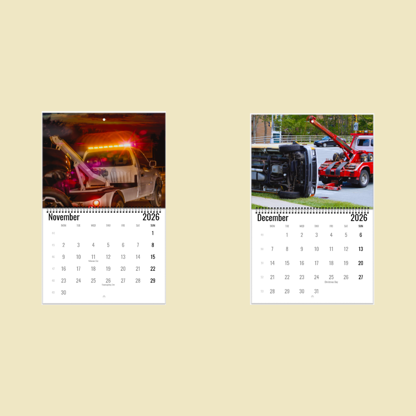 Tow Truck Wall Calendar 2026