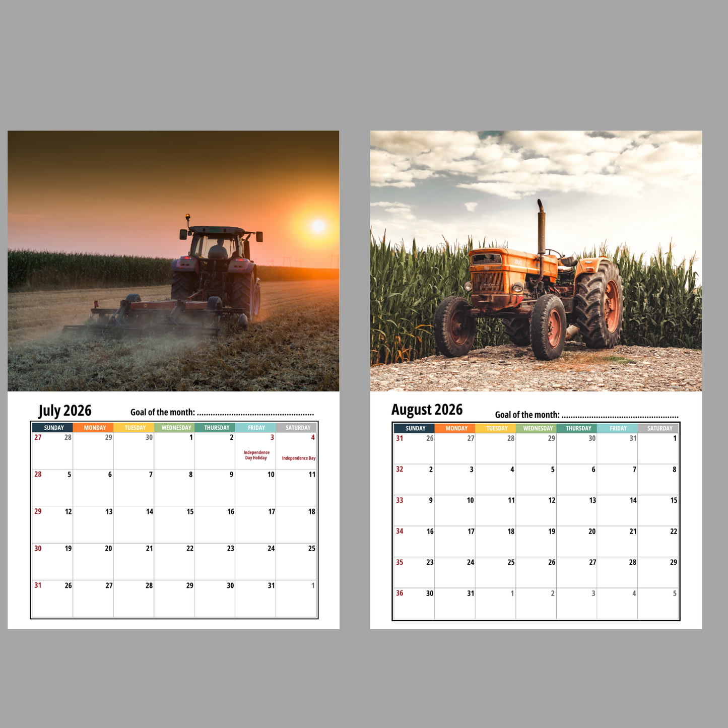 Tractor Wall Calendar 2026