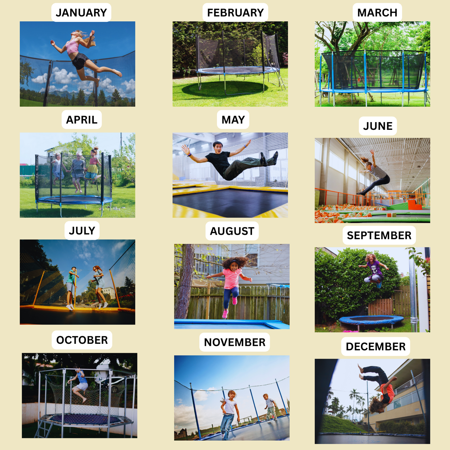 Trampoline Wall Calendar 2026