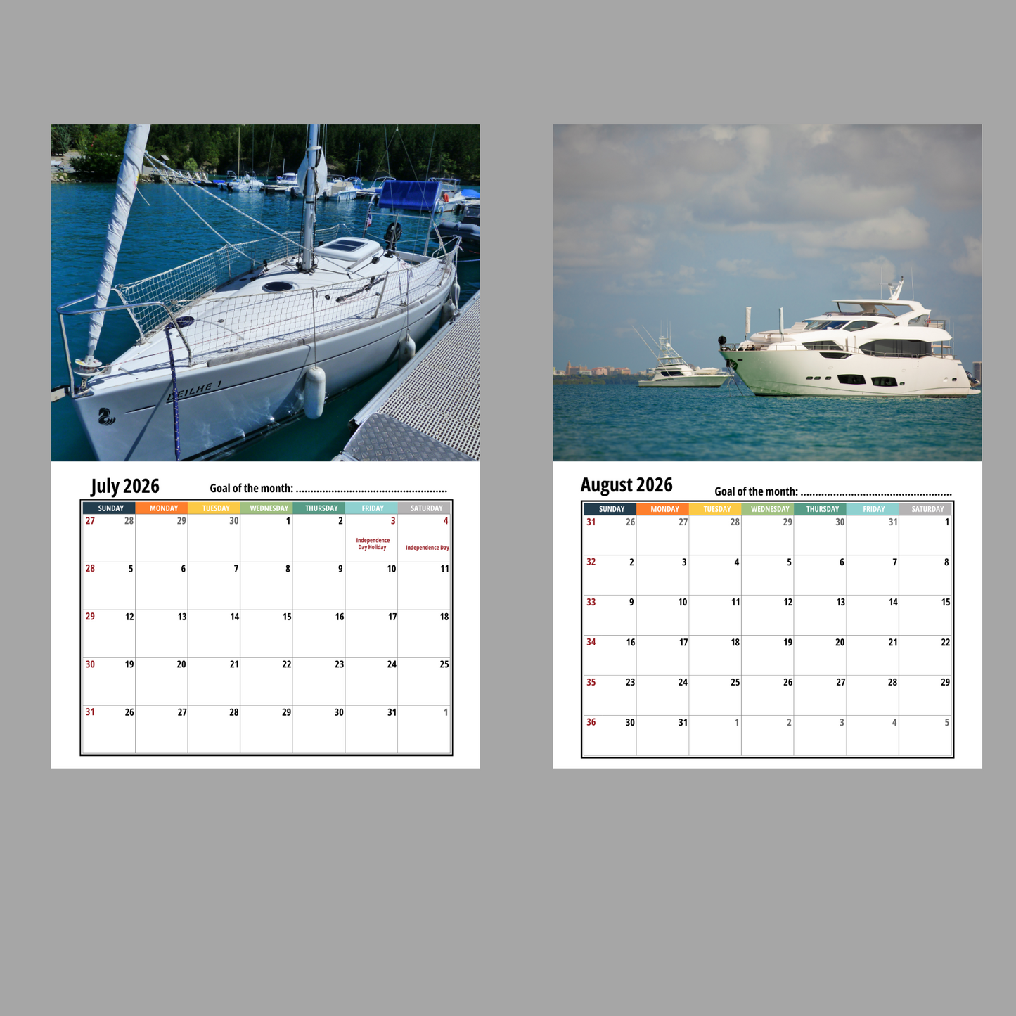 Yatch Wall Calendar 2026