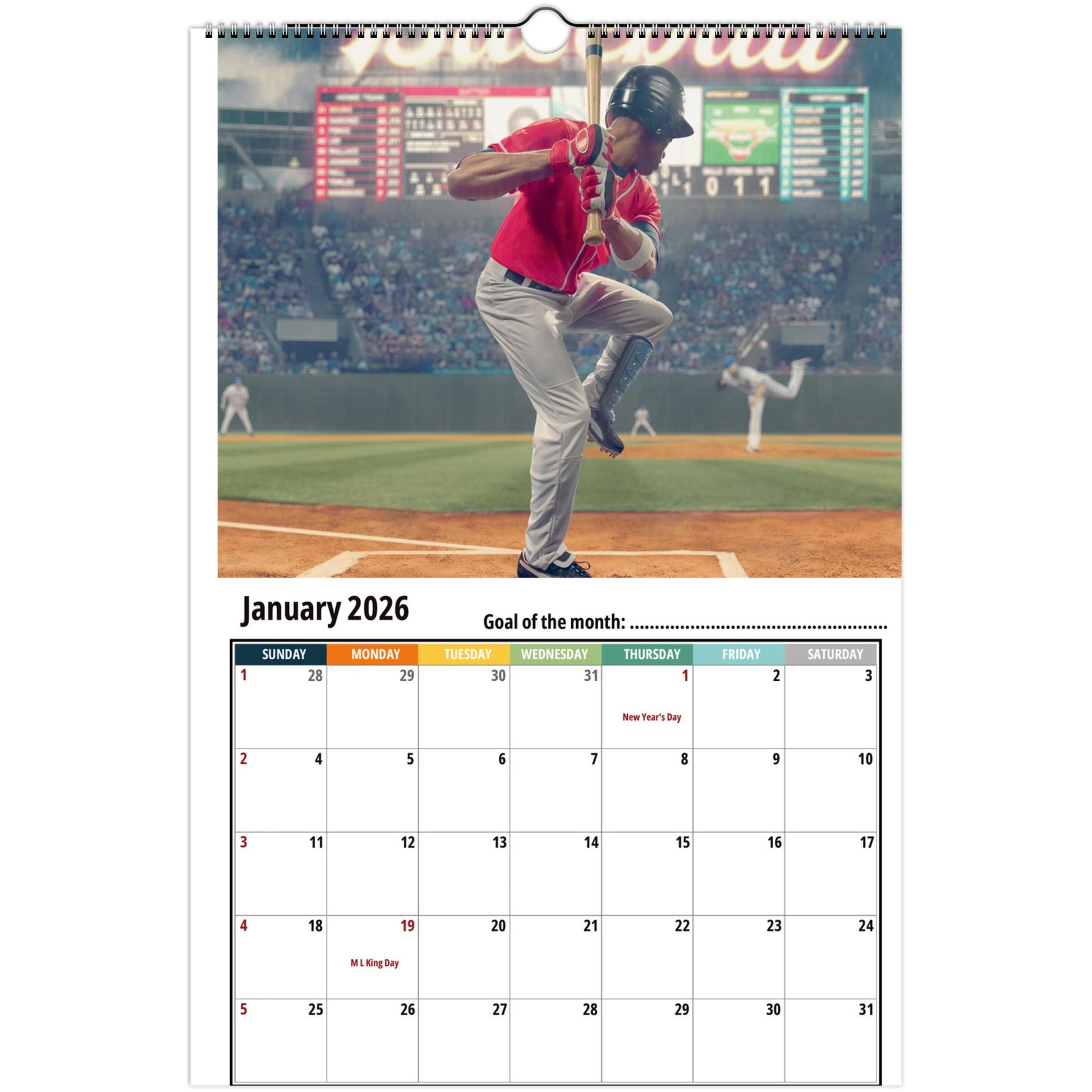 Baseball Wall Calendar 2026