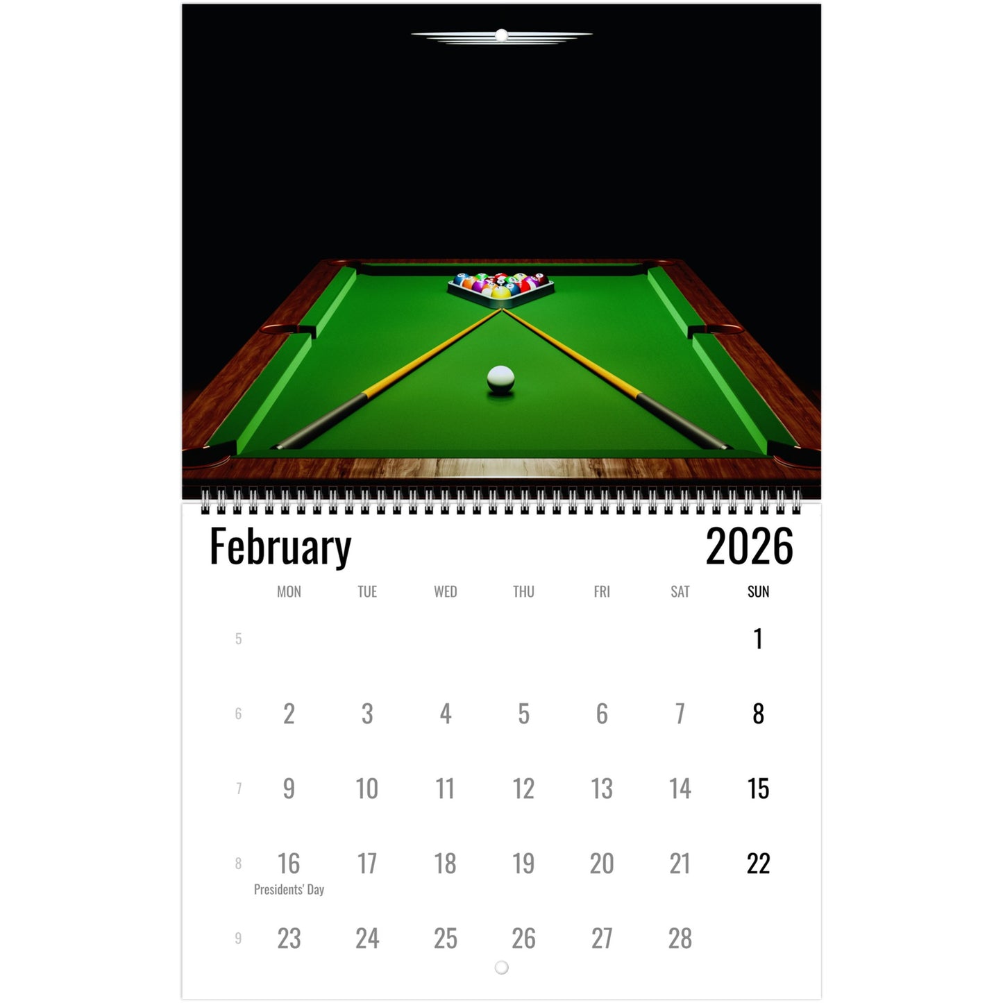 Billiards Wall Calendar 2026