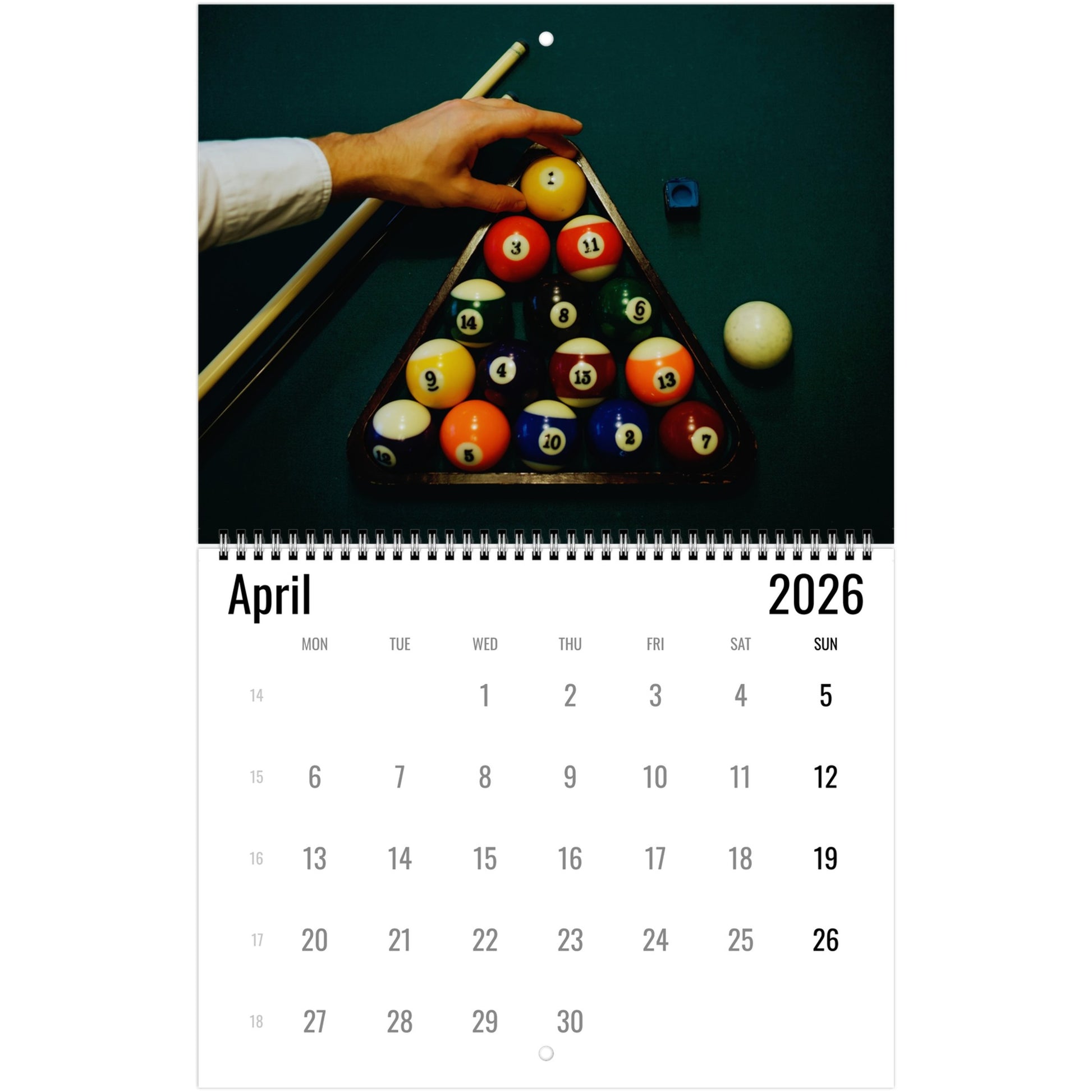 Billiards Wall Calendar 2026