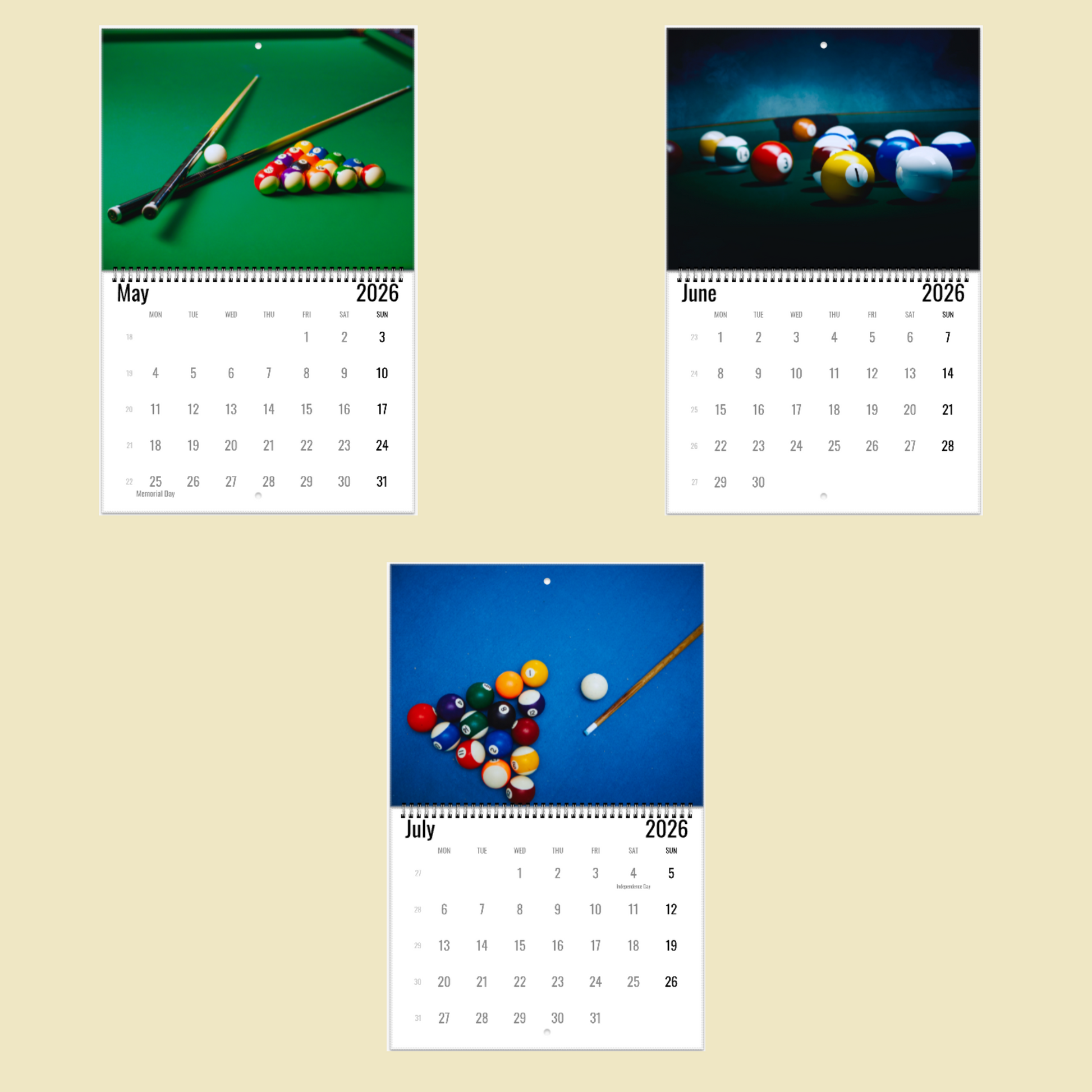 Billiards Wall Calendar 2026