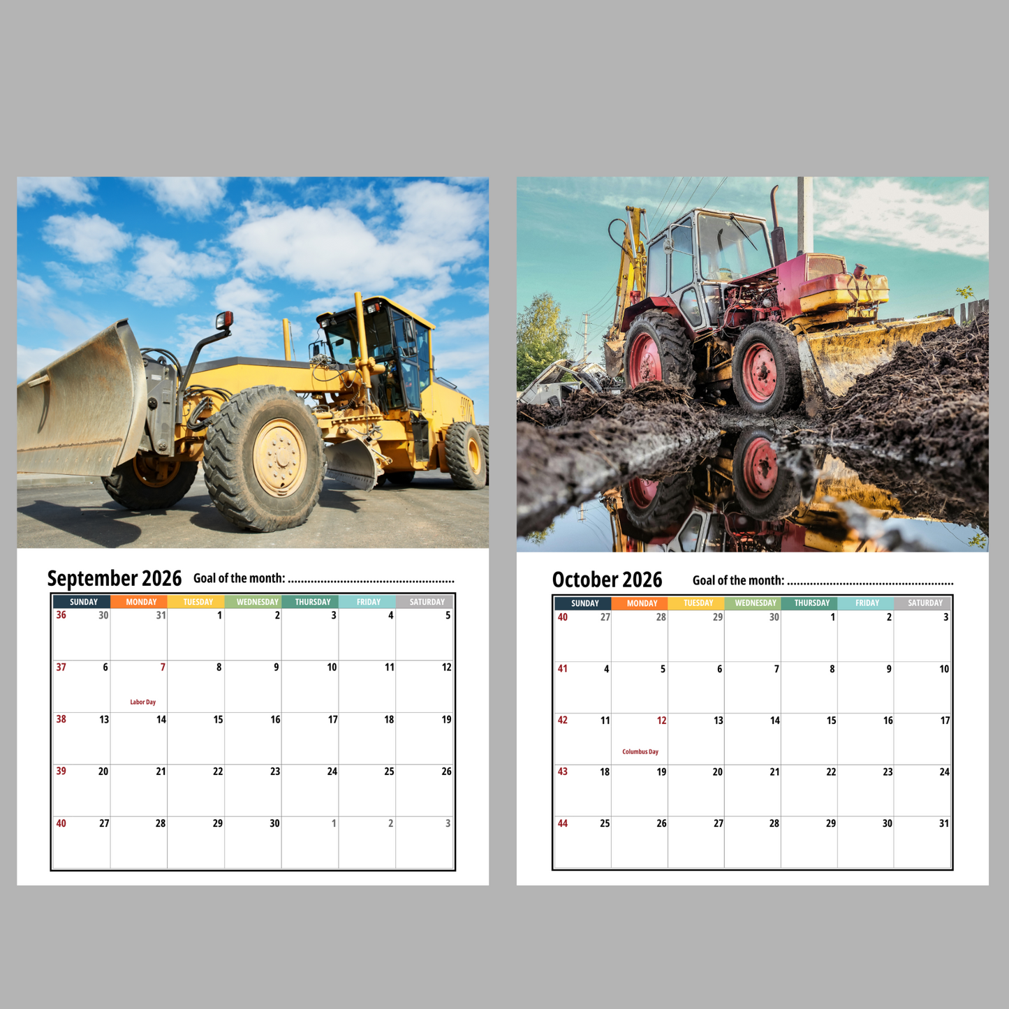 Bulldozer Wall Calendar 2026