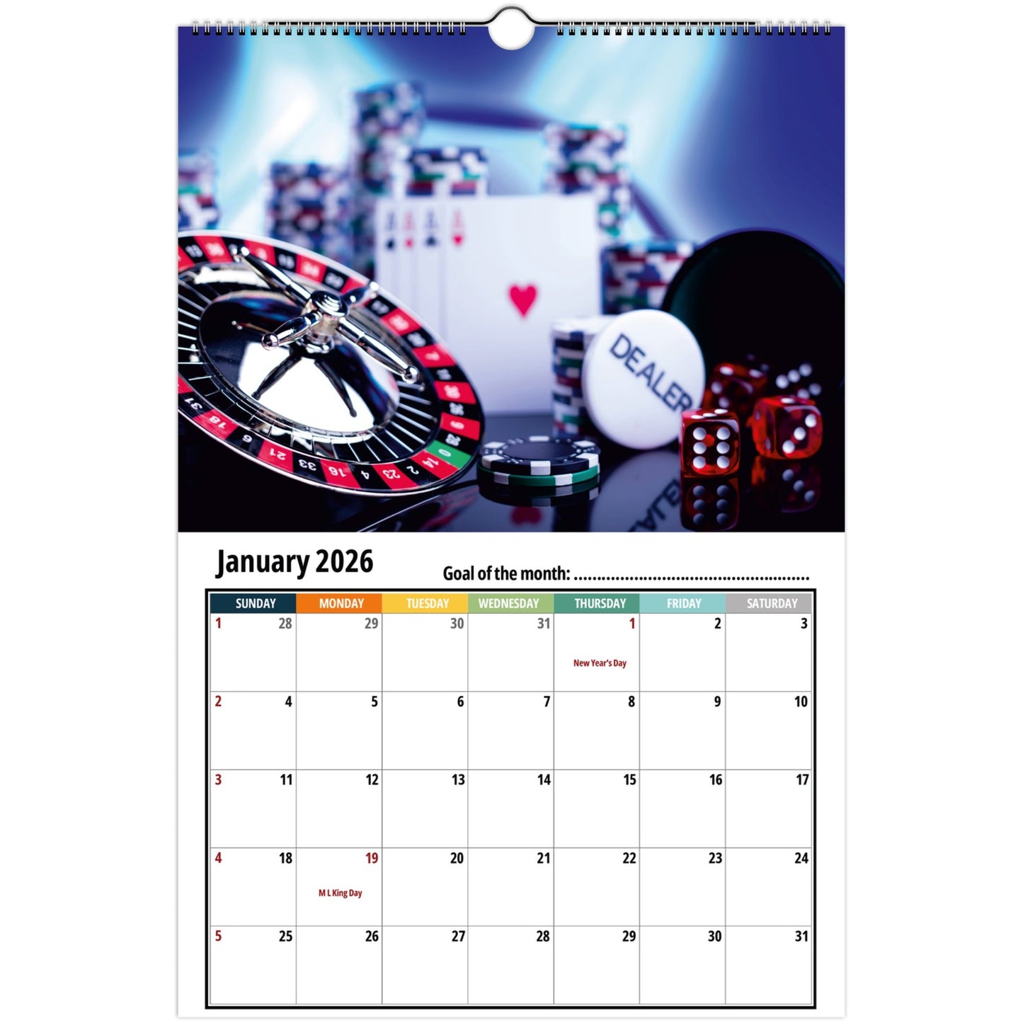 Casino Wall Calendar 2026