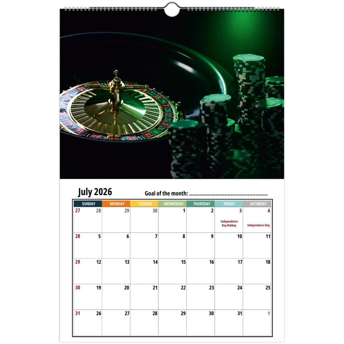Casino Wall Calendar 2026