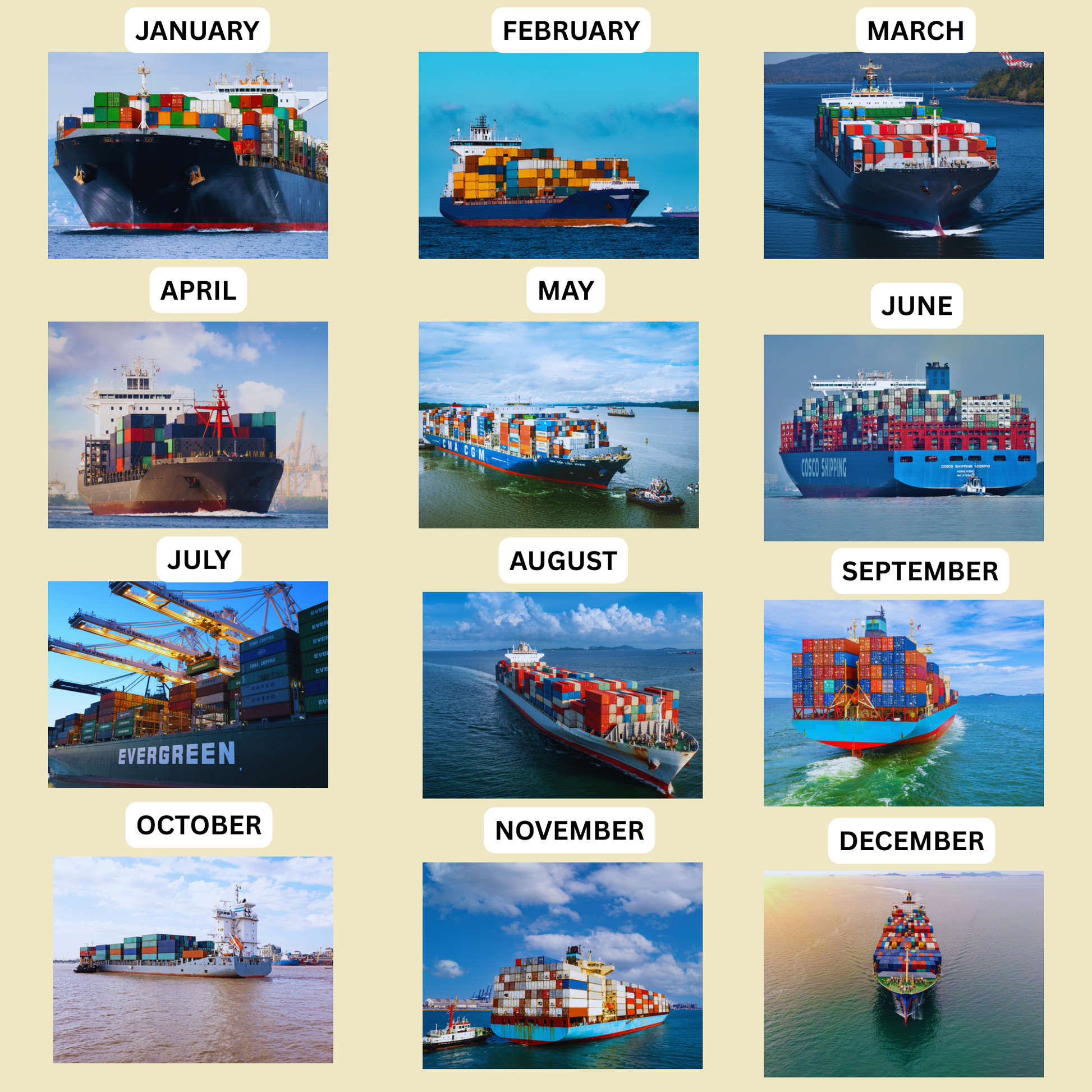 Container Ship Wall Calendar 2026