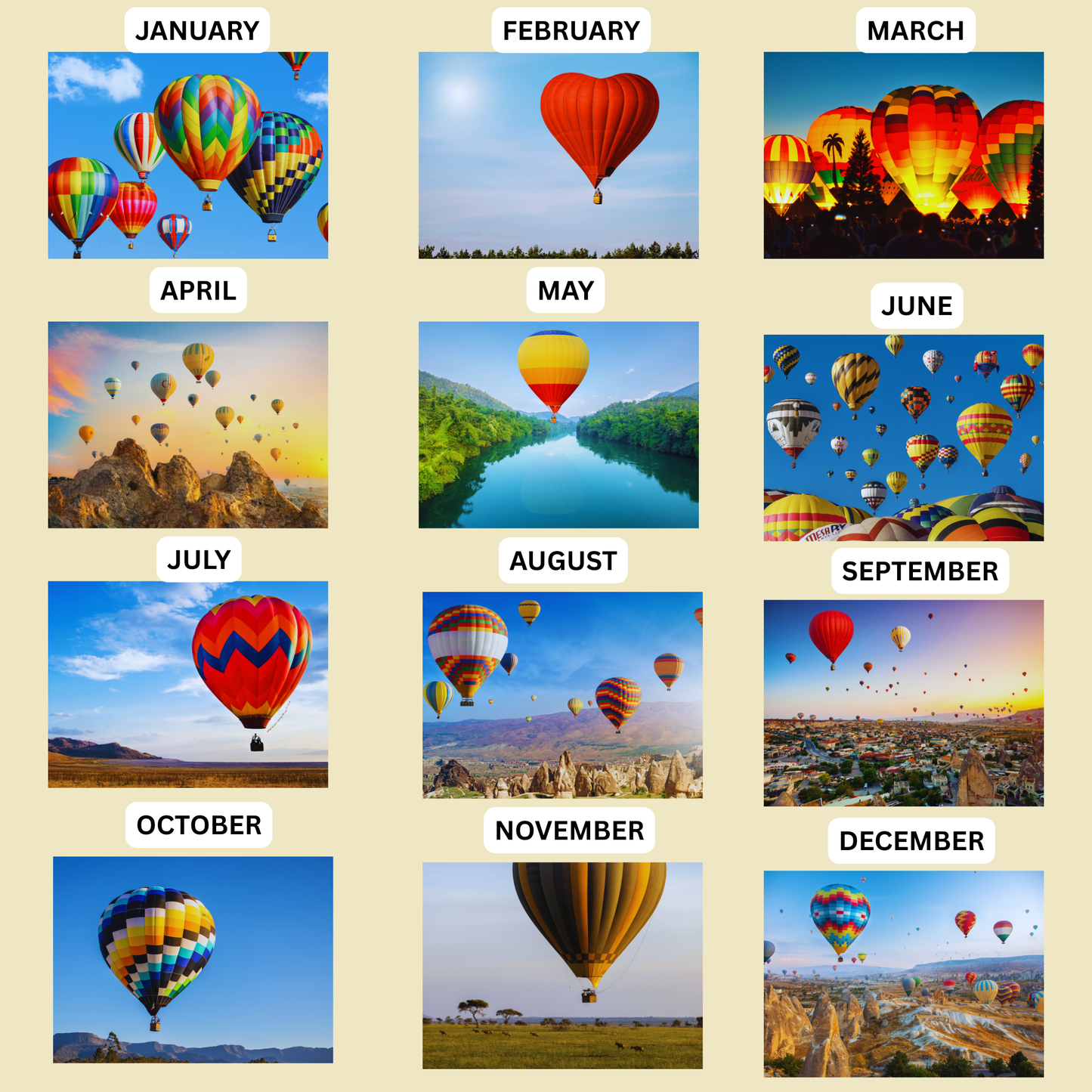 Hot Air Balloon Wall Calendar 2026