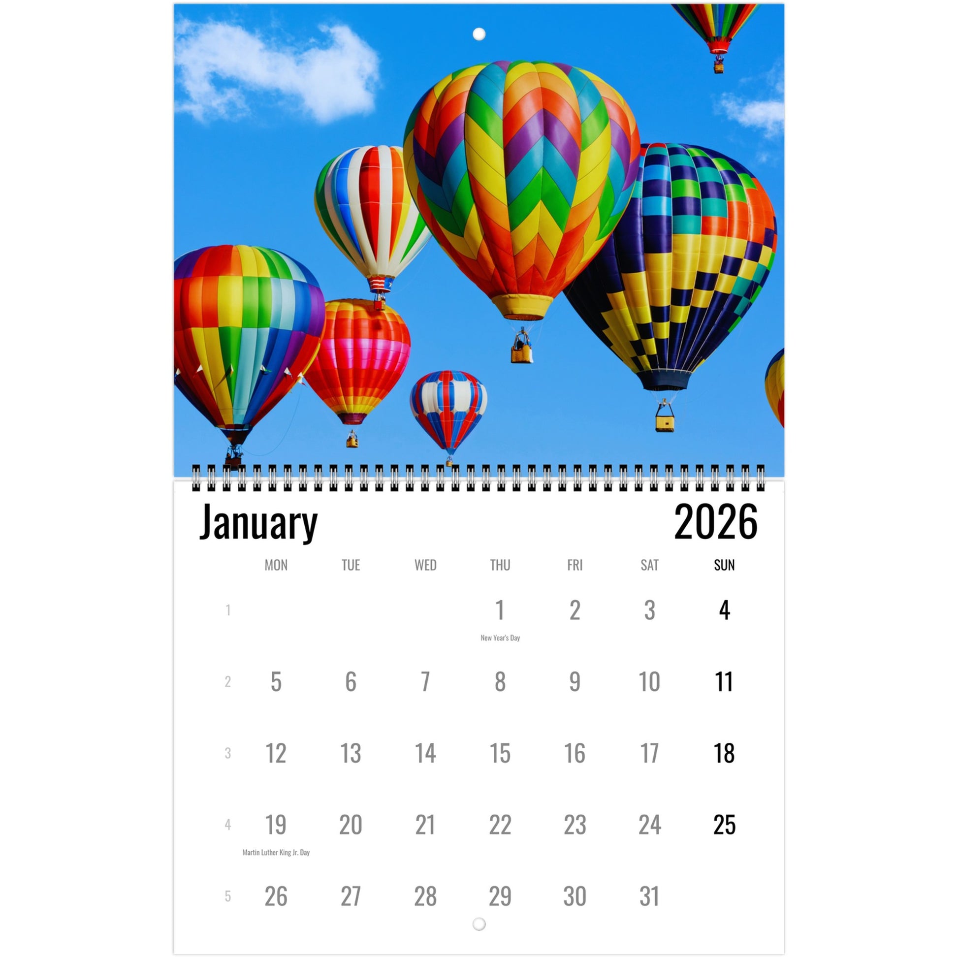 Hot Air Balloon Wall Calendar 2026
