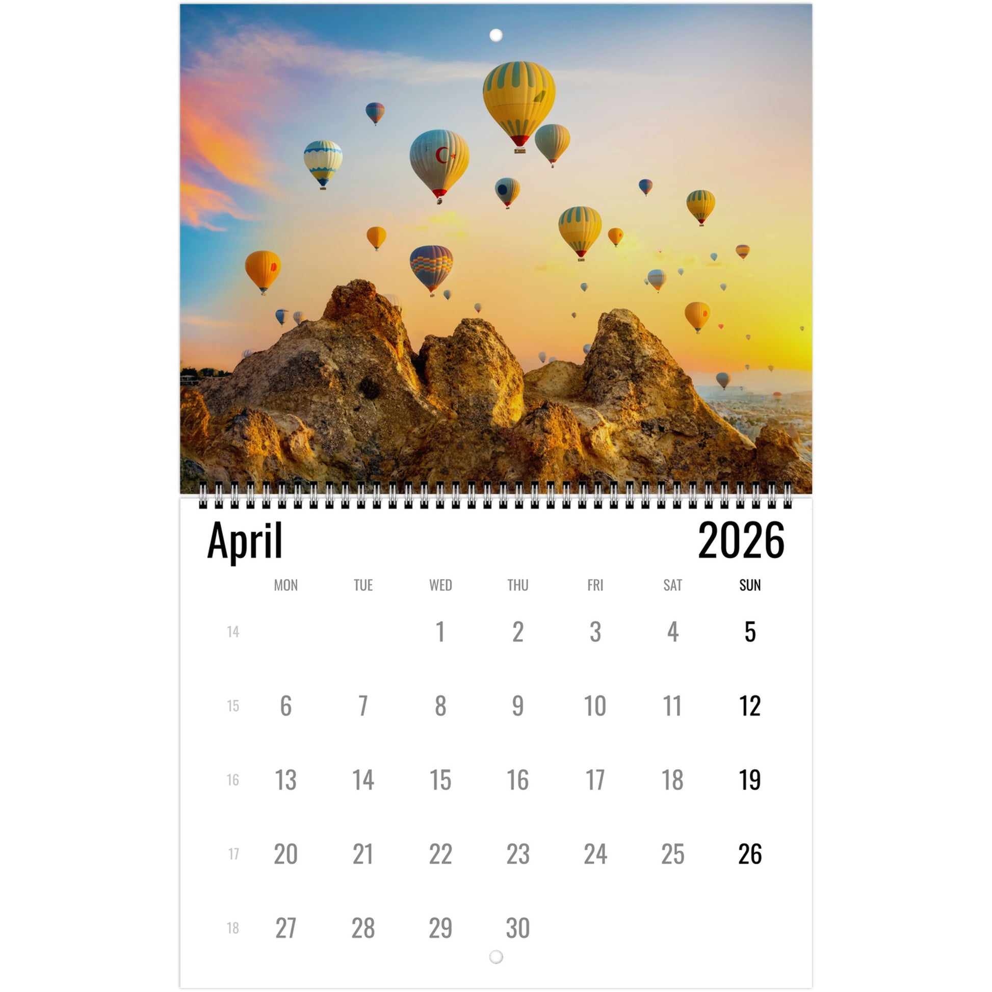Hot Air Balloon Wall Calendar 2026