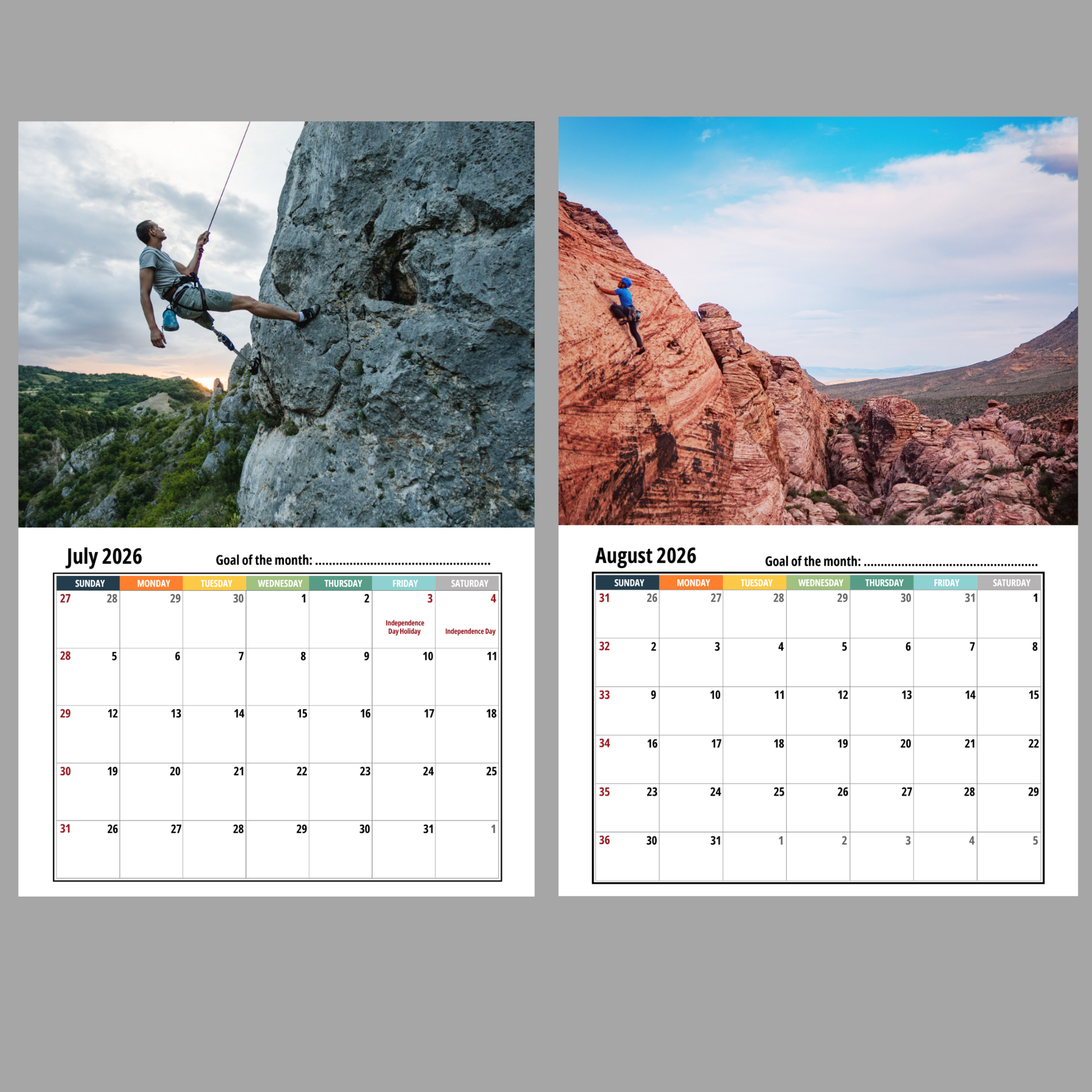 Rock Climbing Wall Calendar 2026