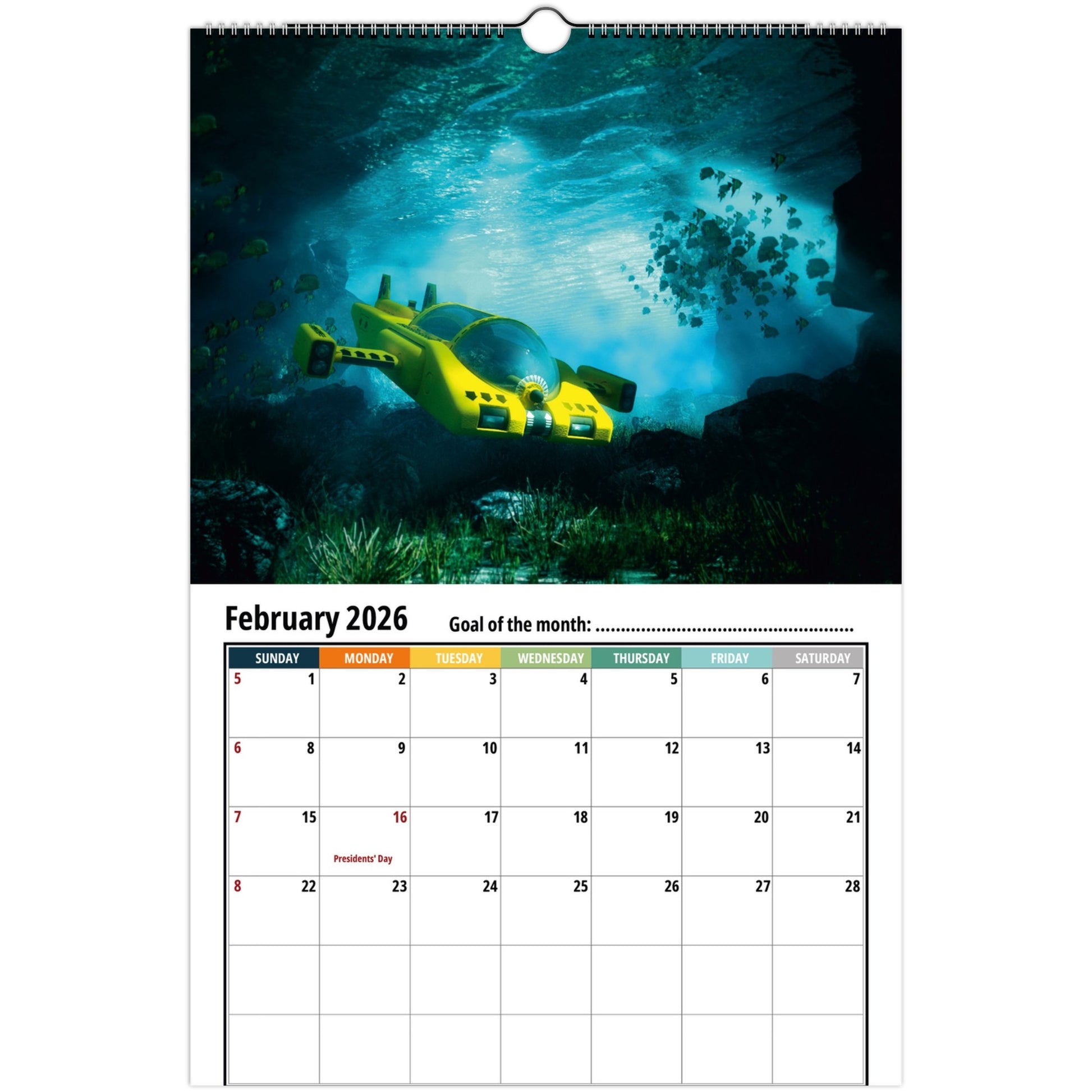 Submarine Wall Calendar 2026