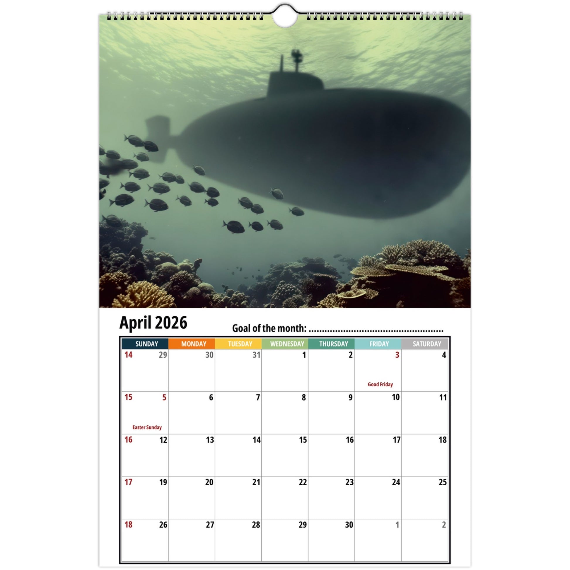 Submarine Wall Calendar 2026