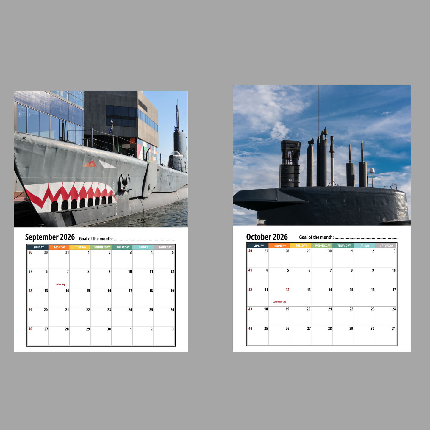 Submarine Wall Calendar 2026