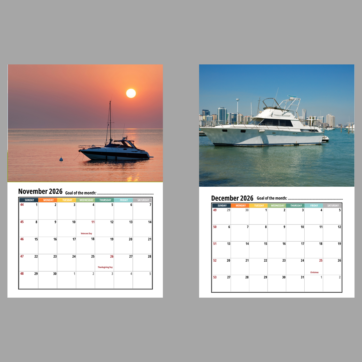 Yatch Wall Calendar 2026