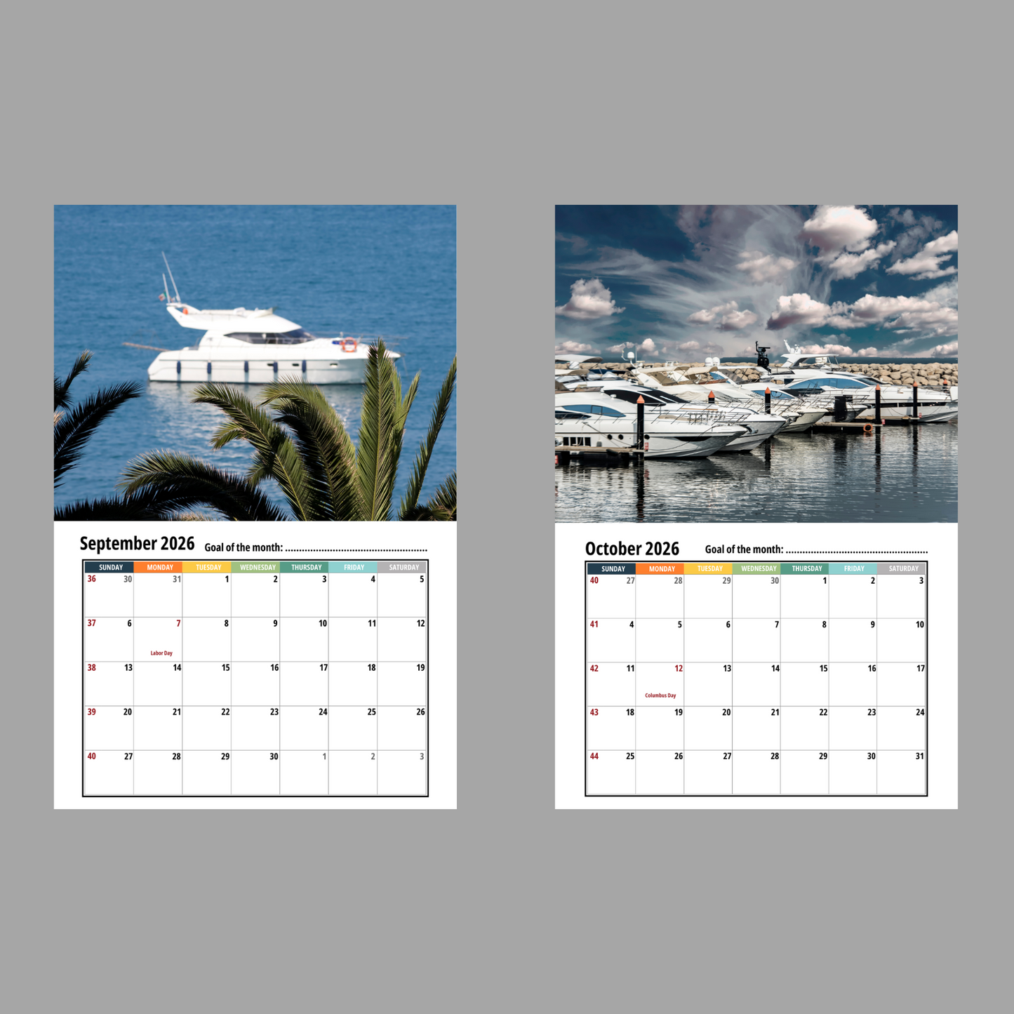 Yatch Wall Calendar 2026